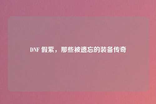 DNF 假紫，那些被遗忘的装备传奇
