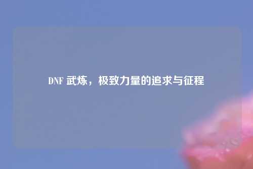 DNF 武炼，极致力量的追求与征程