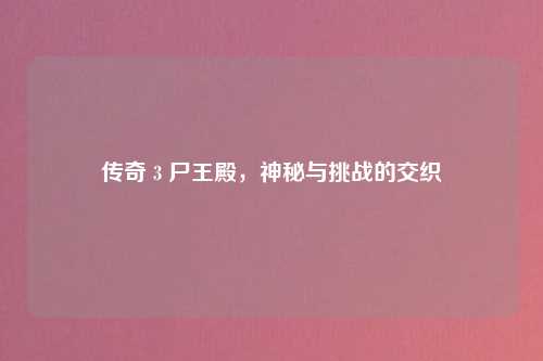 传奇 3 尸王殿，神秘与挑战的交织