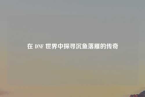 在 DNF 世界中探寻沉鱼落雁的传奇