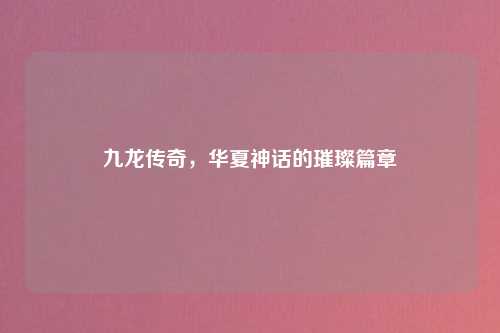 九龙传奇，华夏神话的璀璨篇章