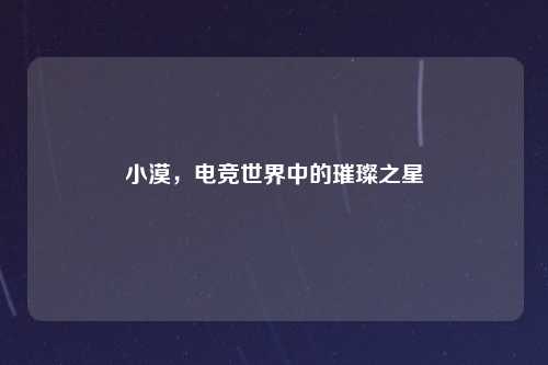小漠，电竞世界中的璀璨之星