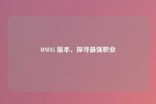 DNF85 版本，探寻最强职业