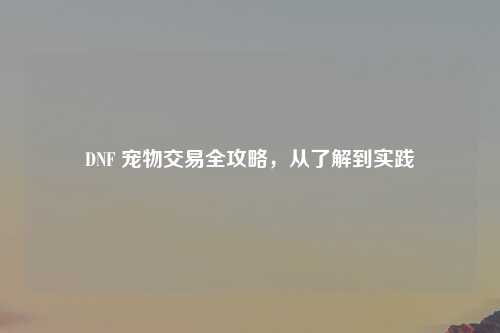 DNF 宠物交易全攻略，从了解到实践