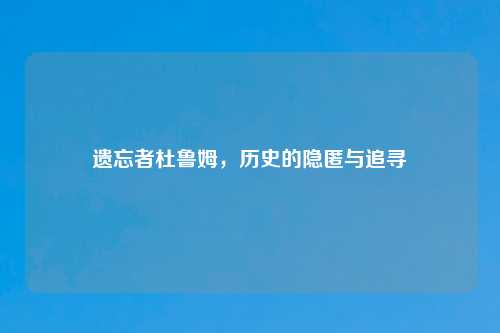 遗忘者杜鲁姆，历史的隐匿与追寻